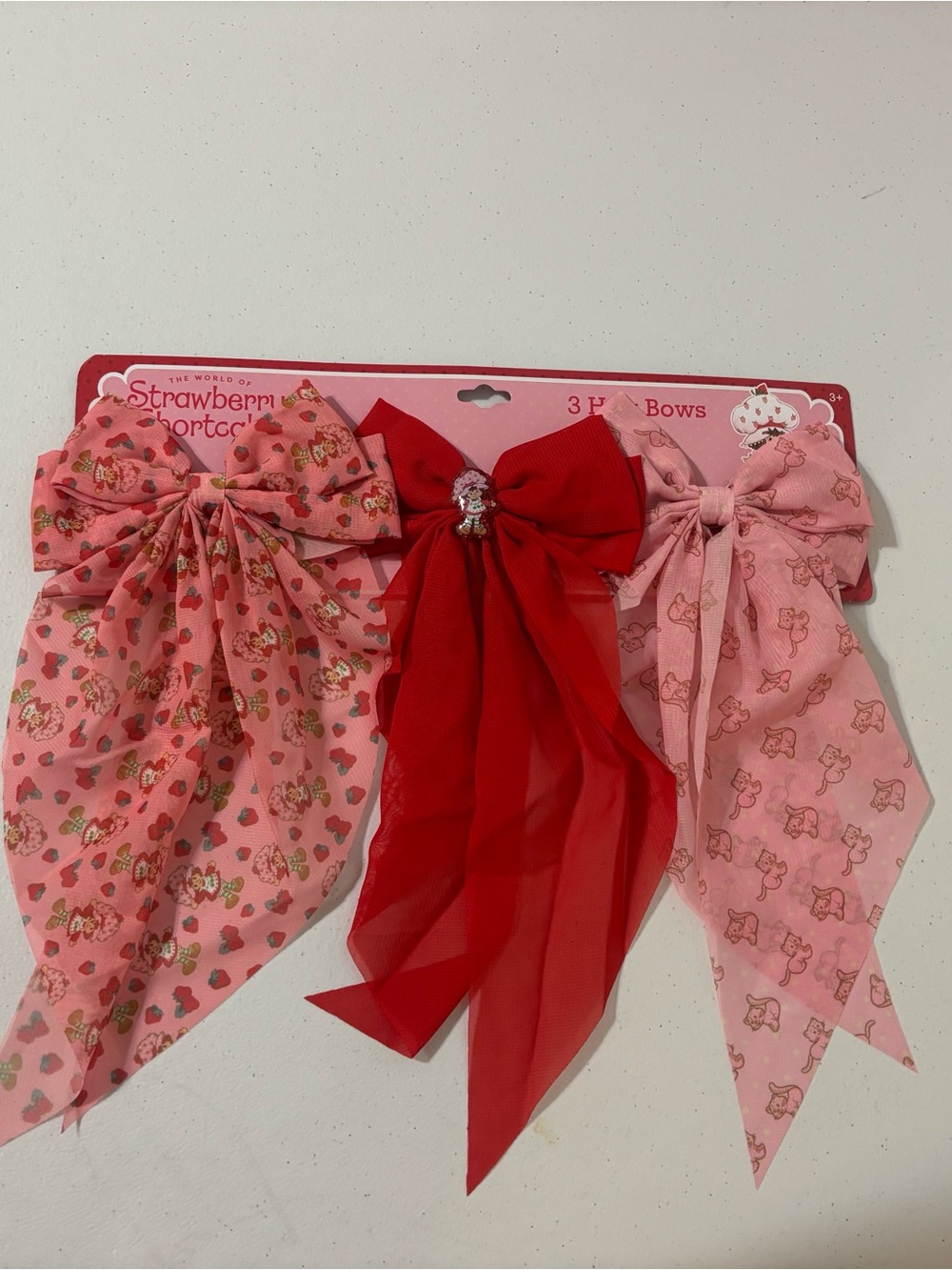 3 Strawberry Shortcake Pink & Red Hair Bows